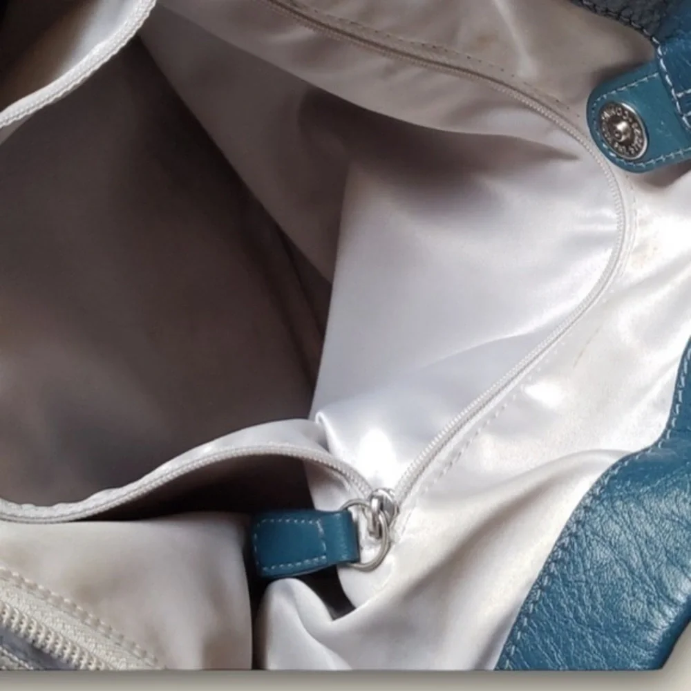 Coach Teal Soft Leather Slouchy shoulder bag tote with nickel color hardware